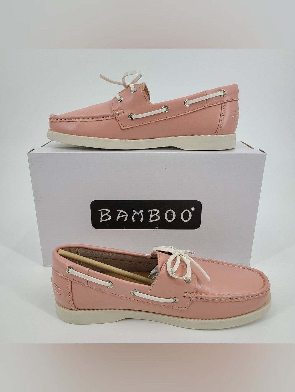 BAMBOO Women's Blush Pink Boat Shoes with White Laces Size 8